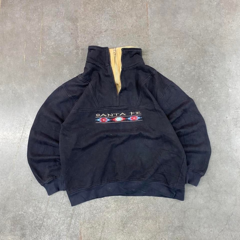 Vintage Santa Fe‎ Embroidered Quarter Zip Pullover Fleece Sweatshirt Mens Size S
